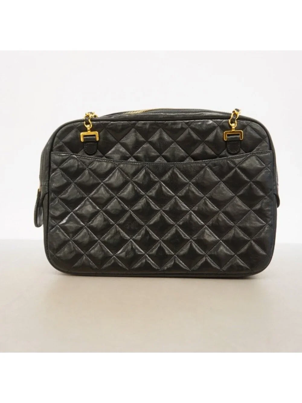 Chanel Shoulder Bag Quilted Lambskin Black Gold